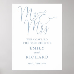 Välkomstskylt för bröllop Mr And Mrs Dusty Blue Poster