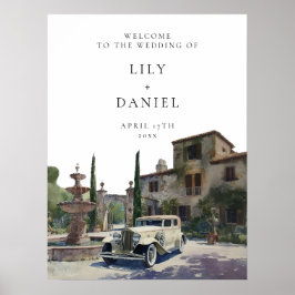 Välkomstskylt för bröllop på gammal pengalandställ poster