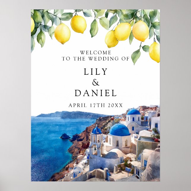 Välkomstskylt för bröllop på Santorini Grekland me Poster (Framsidan)
