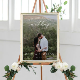 Välkomstskylt för bröllop Poster med Photo White