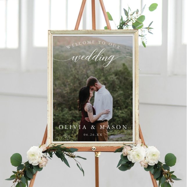 Välkomstskylt för bröllop Poster med Photo White (Skapare uppladdad)