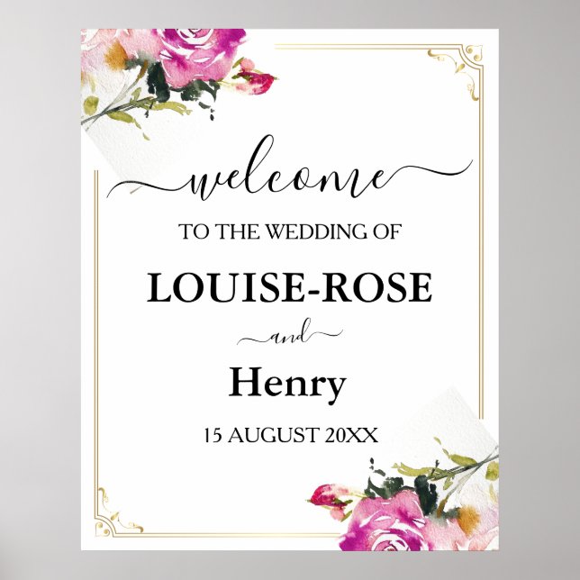 Välkomstskylt för bröllop - Rosa Roséguld Design Poster (Framsidan)