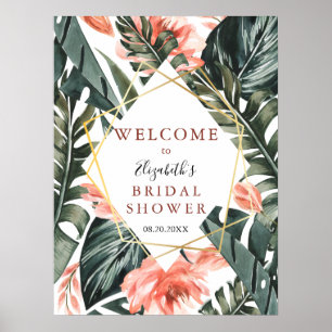 Välkomstskylt för bröllop Tropical Blommigt Guld Poster