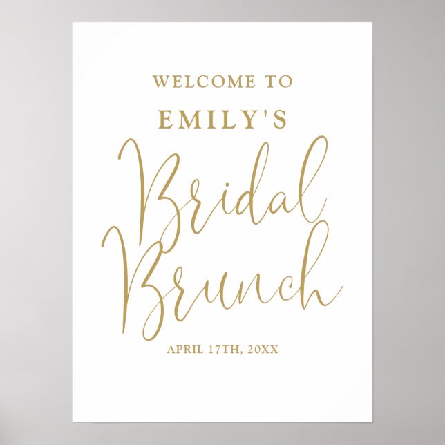 Välkomstskylt för bröllopsbrunch i Chic Gold Scrip Poster (Framsidan)