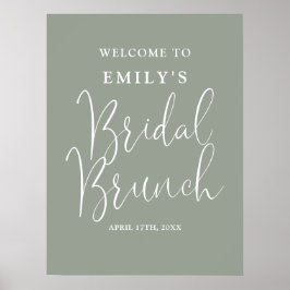 Välkomstskylt för bröllopsbrunch i sagegrön elegan poster