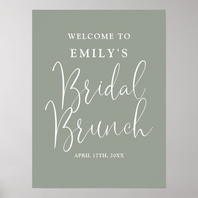 Välkomstskylt för bröllopsbrunch i sagegrön elegan poster (Framsidan)