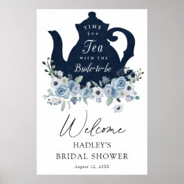 Välkomstskylt för bröllopsdusch i Tea Time Blue Poster