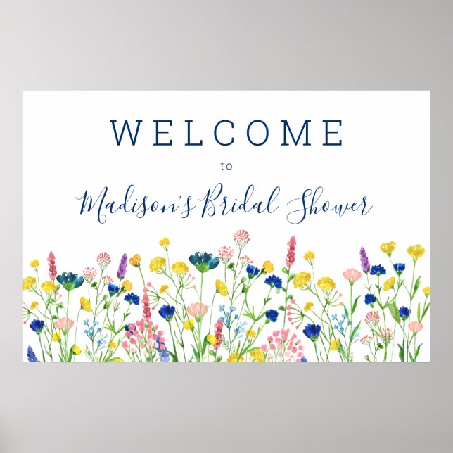 Välkomstskylt för bröllopsdusch i vildblomsterträd poster (Framsidan)