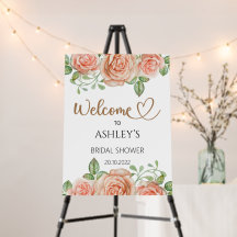 Välkomstskylt för bröllopsdusch med akvarellrosor