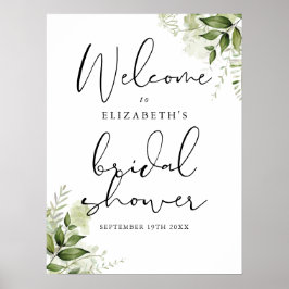 Välkomstskylt för bröllopsdusch med grönska poster