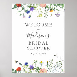 Välkomstskylt för bröllopsdusch med vilda blommor poster