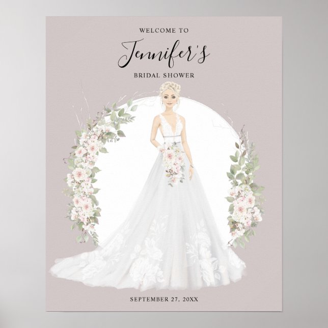 Välkomstskylt för bröllopsfest för blond brud poster (Framsidan)