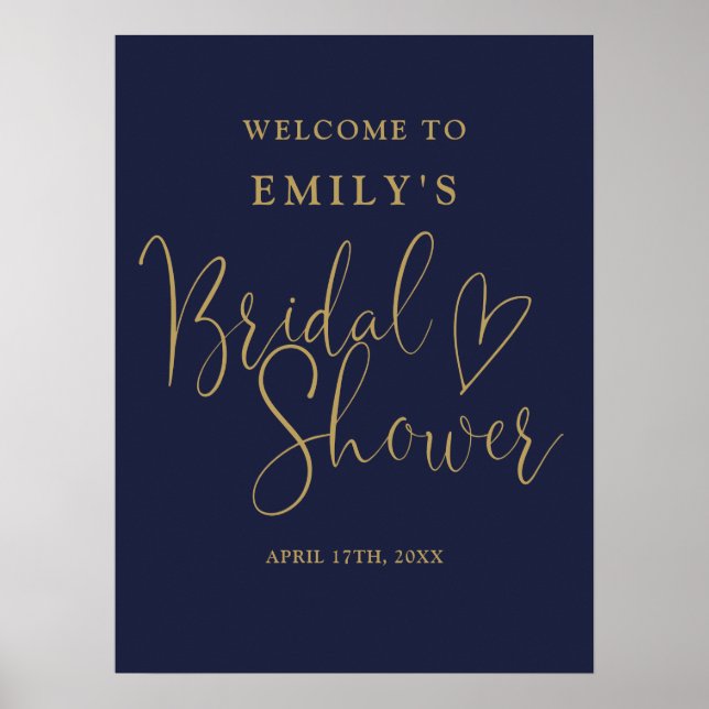 Välkomstskylt för bröllopsfest i marinblått och gu poster (Framsidan)