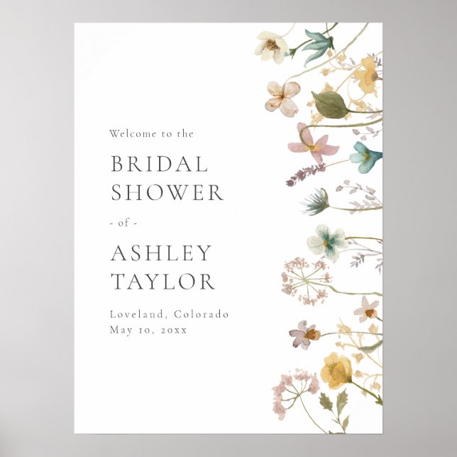 Välkomstskylt för bröllopsfest med blommor poster (Framsidan)