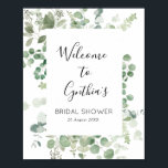 välkomstskylt för bröllopsfest med eucalyptusgröns poster<br><div class="desc">enkel bröllopsfest välkomstskylt med eucalyptusgrönska och modern textstil. Texten och färgerna på denna skylt kan redigeras.</div>