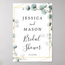 Välkomstskylt för bröllopsfest med eukalyptusgröns