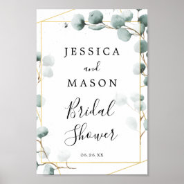 Välkomstskylt för bröllopsfest med eukalyptusgröns poster