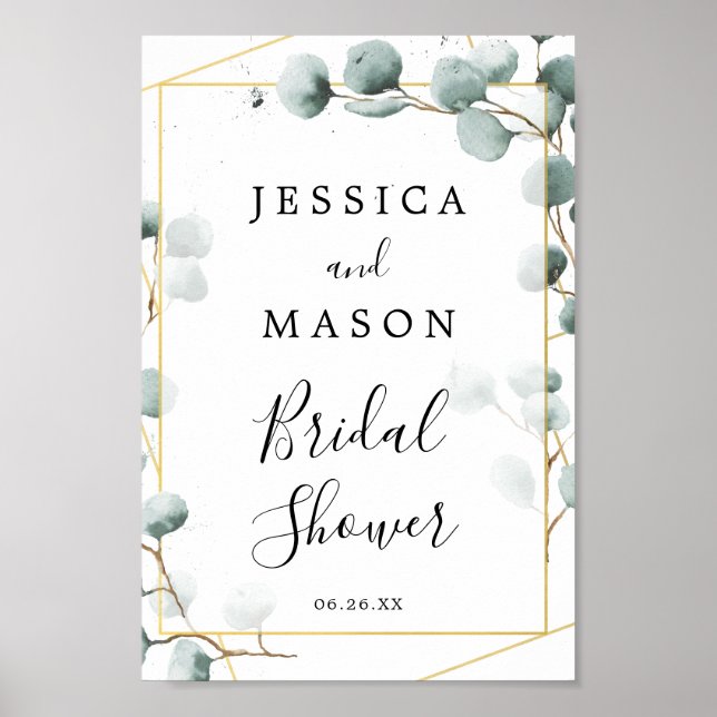 Välkomstskylt för bröllopsfest med eukalyptusgröns poster (Framsidan)