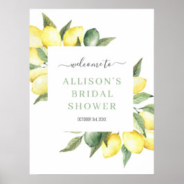 Välkomstskylt för bröllopsfest med lemon vattenfär poster