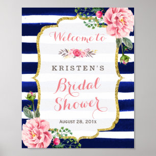 Välkomstskylt för bröllopsfest med rosa blommor oc poster