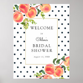Välkomstskylt för bröllopsfest med söta små persik poster