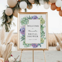 Välkomstskylt för bröllopsfest med suckulenter poster