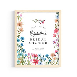 Välkomstskylt för bröllopsfest med vilda blommor o poster