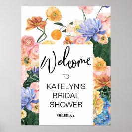 Välkomstskylt för bröllopsfest med vilda blommor poster