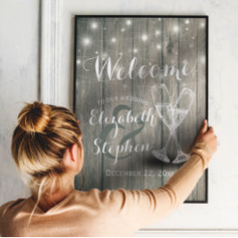 Välkomstskylt för bröllopsmottagning Champagneglas Poster