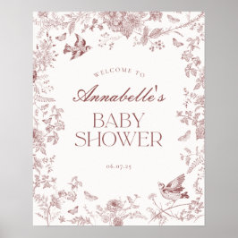 Välkomstskylt för Burgundy-Blommigten Baby Shower Poster