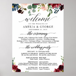 Välkomstskylt för Burgundy-bröllopsprogram Poster