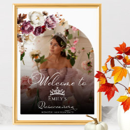 Välkomstskylt för Burgundy Fall Quinceanera Photo Poster