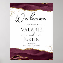 Välkomstskylt för Burgundy Guld Glitter Agate Bröl Poster