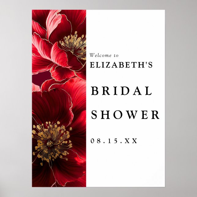 Välkomstskylt för Burgundy Modern Blommigt Möhippa Poster (Framsidan)