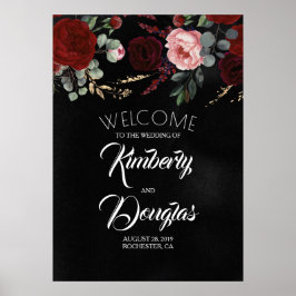 Välkomstskylt för Burgundy Red Blommigt Black Bröl Poster