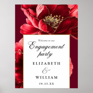 Välkomstskylt för Burgundy Red Blommigt Förlovning Poster