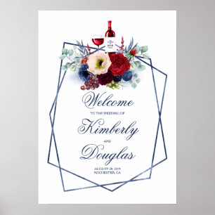 Välkomstskylt för Burgundy Red och Navy Blue Bröll Poster