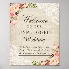 Välkomstskylt för Burlap Snöre Blommigt Oansluten Poster