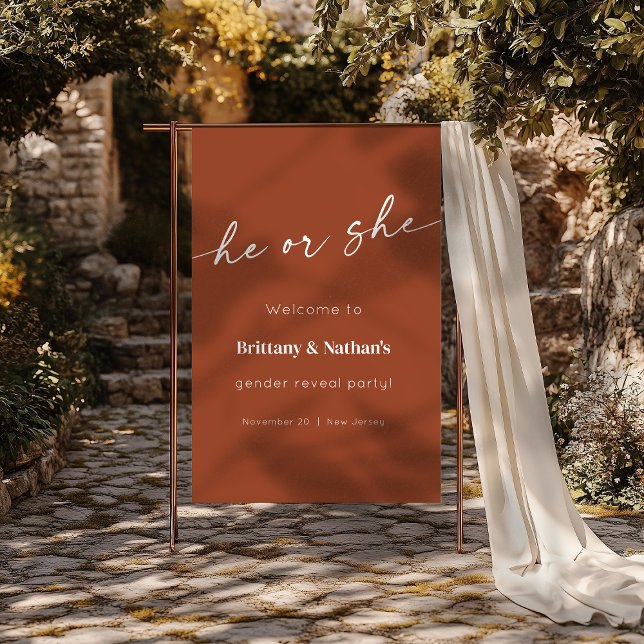 Välkomstskylt för Burnt Terracotta Gender Reveal Poster (Burnt Terracotta Gender Reveal Welcome Sign)