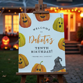 Välkomstskylt för bus eller godis Cute Pumpkin Bir Poster