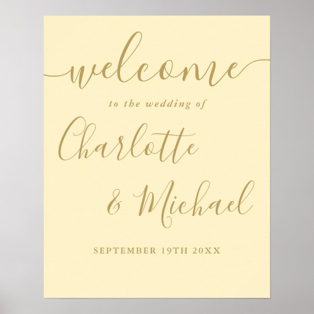 Välkomstskylt för Buttercup Gult och Guld Bröllop Poster (Framsidan)