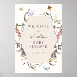 Välkomstskylt för Butterfly Blomsterträdgård Baby  Poster