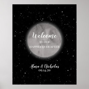Välkomstskylt för Celestial Måne & Stars Bröllop Poster