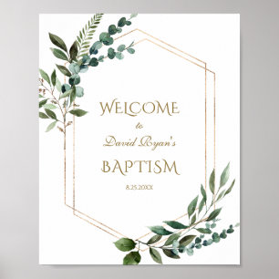 Välkomstskylt för Charming Grey Guld Ram Baptism Poster