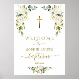 Välkomstskylt för Charming Vild Vit ros Baptism Poster