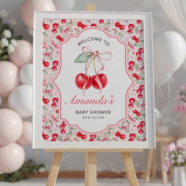 Välkomstskylt för Cherry Baby Shower Poster (Baby Shower Welcome Poster )