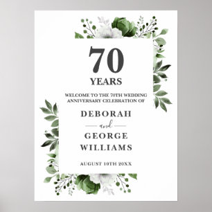 Välkomstskylt för chic blomsterinspirerad 70-års b poster