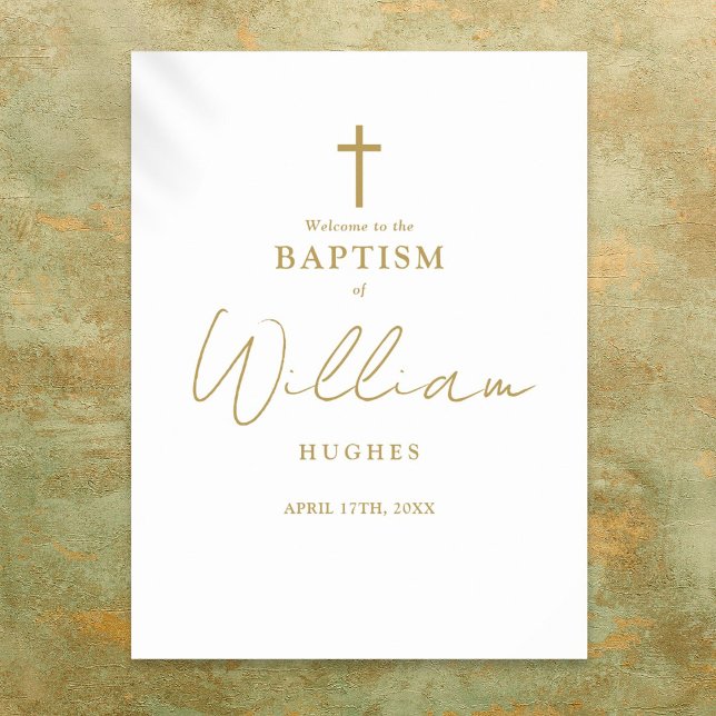 Välkomstskylt för chic Guld Script Baptism Christe Poster (Chic Gold Script Baptism Christening Welcome Sign)