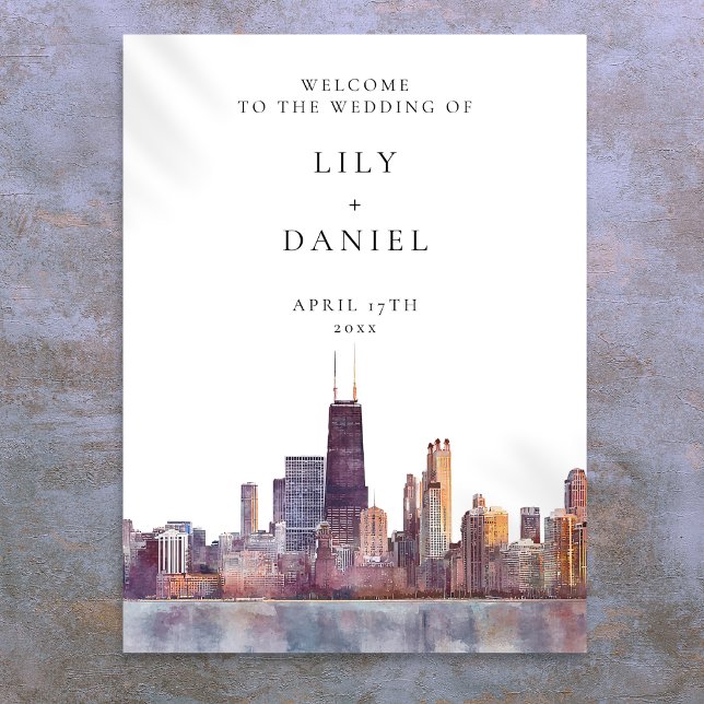 Välkomstskylt för Chicago-himmel Wedding Poster (Chicago Skyline Wedding Welcome Sign)