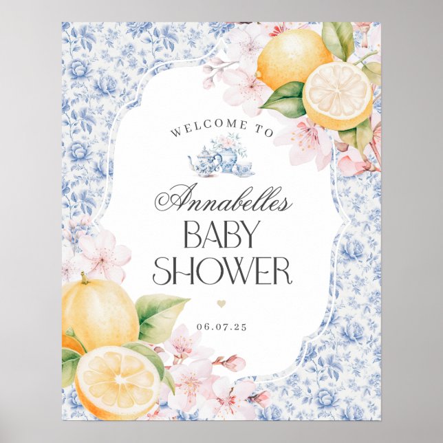 Välkomstskylt för Chinoiserie Lemon Tea Baby Showe Poster (Framsidan)